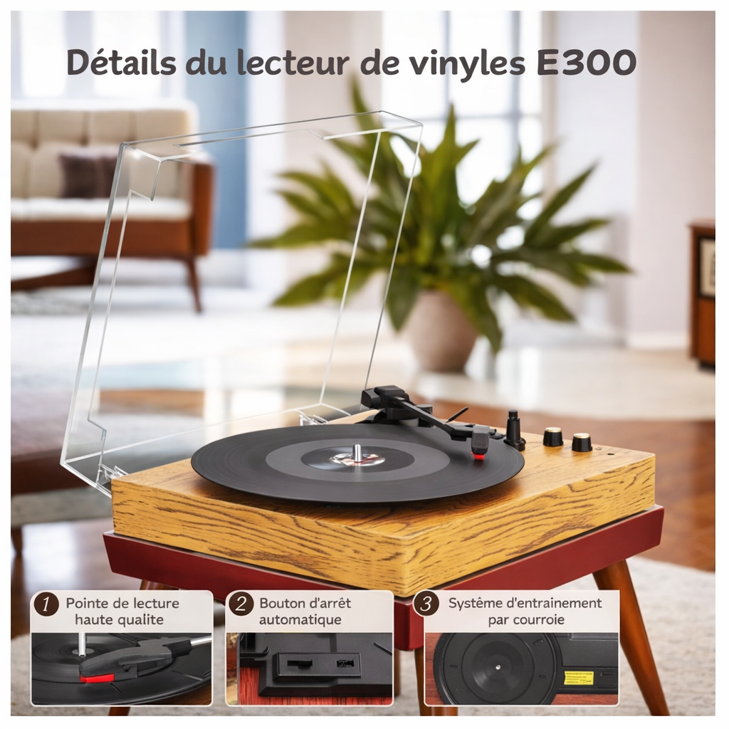 Platine vinyle à courroie Audio-Technica 33/45/78 tours RCA préampli intégré