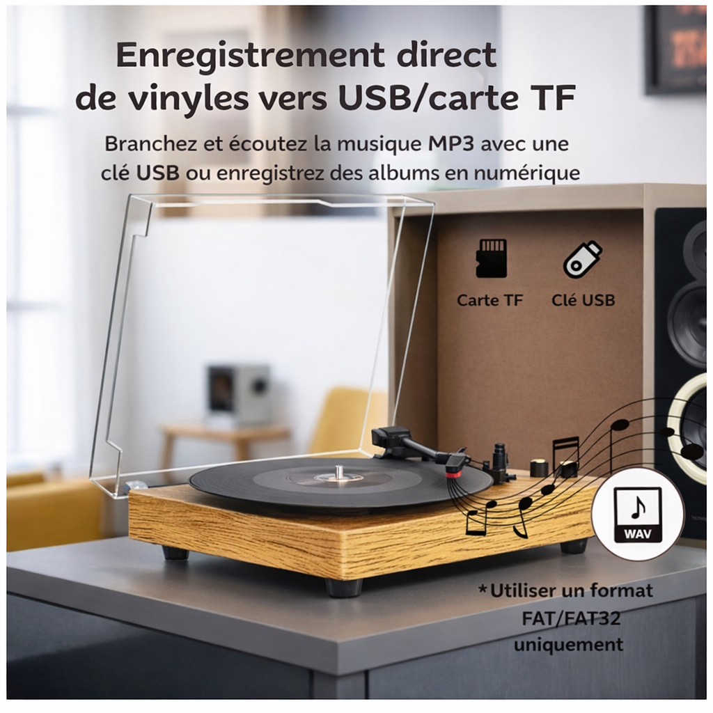 Platine vinyle à courroie Audio-Technica 33/45/78 tours RCA préampli intégré