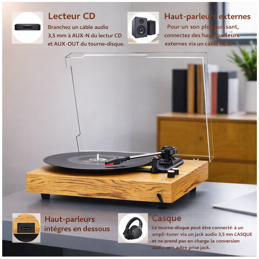 Platine vinyle à courroie Audio-Technica 33/45/78 tours RCA préampli intégré