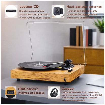 Platine vinyle à courroie Audio-Technica 33/45/78 tours RCA préampli intégré