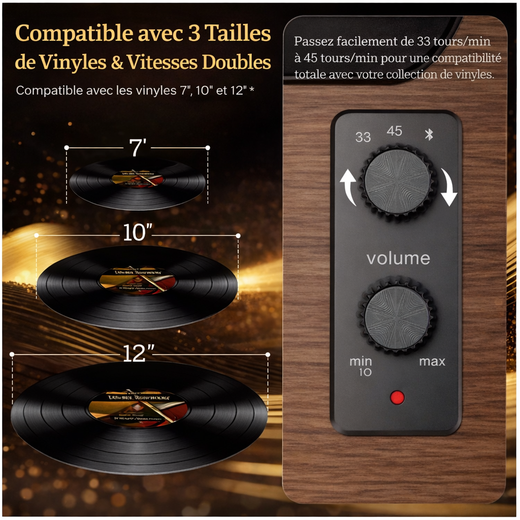 Platine vinyle XJ-HOME XJ-H02 Bluetooth 7" 10" 12" haut-parleurs intégrés sortie RCA AUX